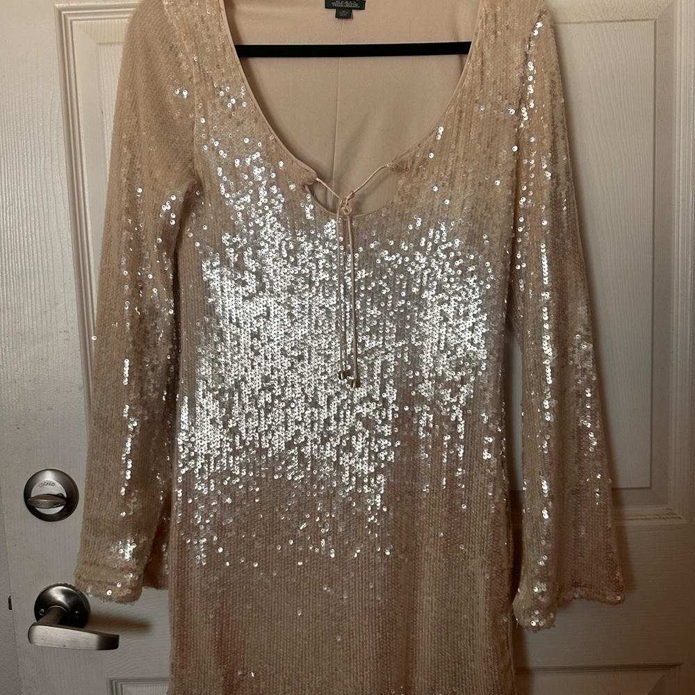Elegant Sequin Beige Dress